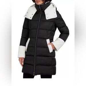 Tahari Tilly Fleece Trim Hooded Puffer Coat